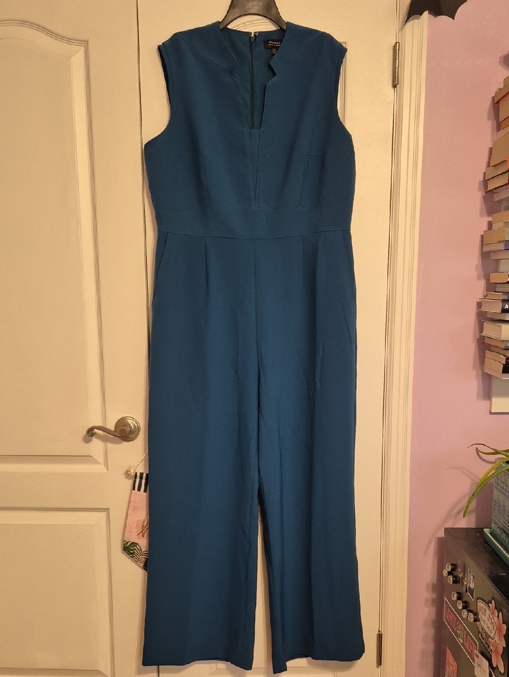TAHARI ASL Sleeveless Teal Wide-Leg Jumpsuit